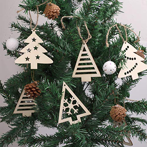 N&T NIETING 27pcs Wooden Christmas Tree Shaped Ornaments, Unfinished Wooden Cutouts Embellishments Hanging Ornament for Christmas Decorations, Tree - WoodArtSupply