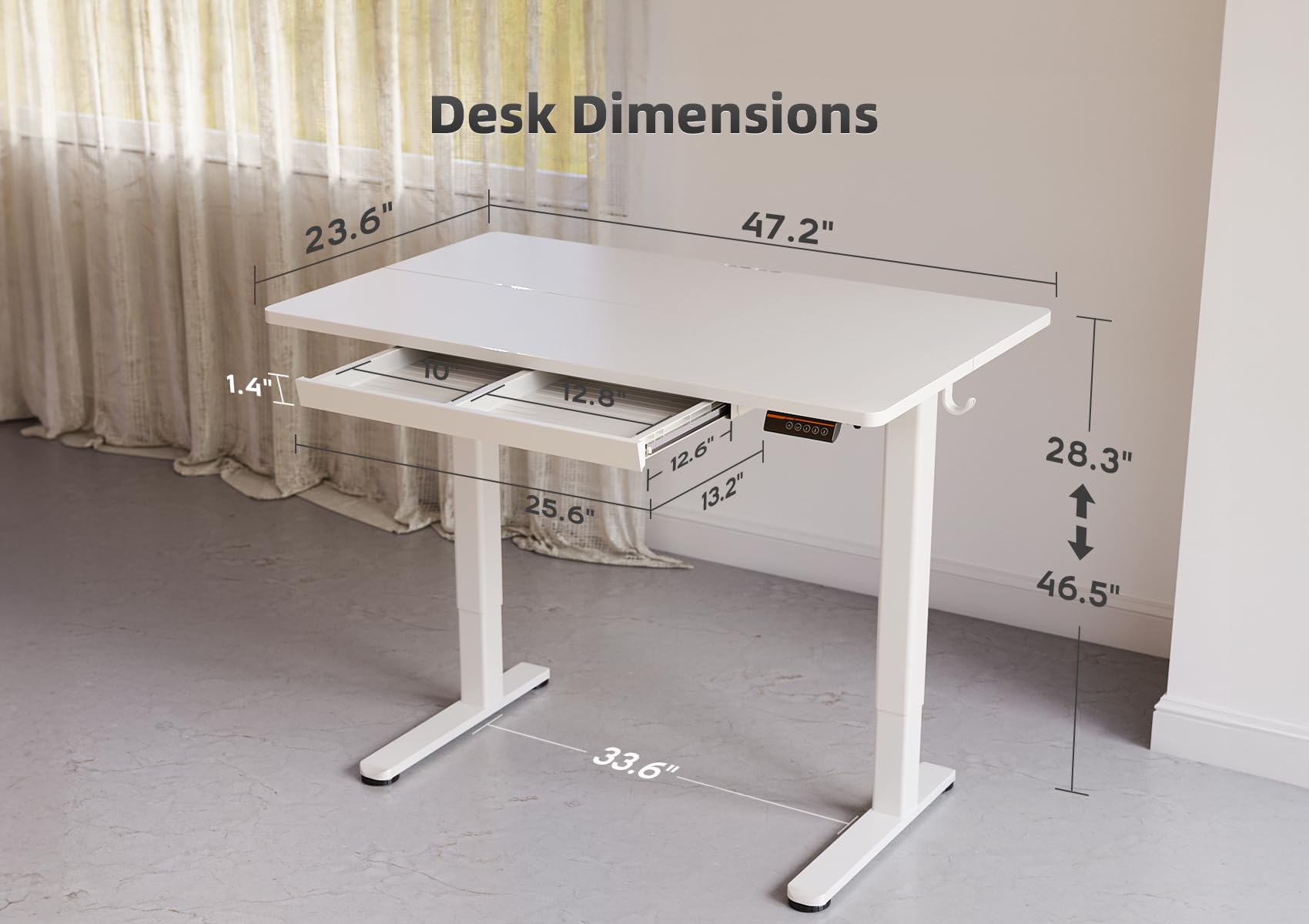 YDN Standing Desk with Drawers, 48 x 24 Inch Adjustable Height Stand Up Desk, Electric Sit Stand Computer Desk for Home Office, White - WoodArtSupply