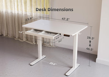 YDN Standing Desk with Drawers, 48 x 24 Inch Adjustable Height Stand Up Desk, Electric Sit Stand Computer Desk for Home Office, White - WoodArtSupply