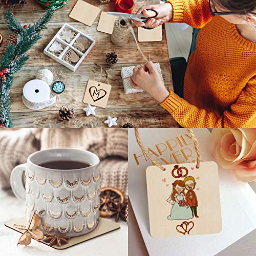 Fuyit Unfinished Wood Pieces, 50Pcs 3 x 3 Inch Blank Natural Wood Square Wooden Cutouts Board for DIY Crafts Painting, Scrabble Tiles, Coasters, Fuyit