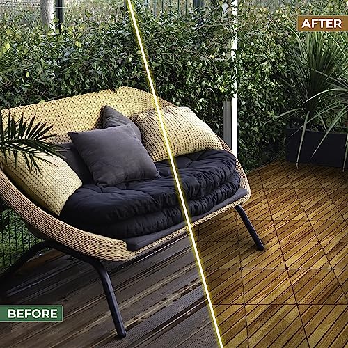 Interlocking Deck Tile (Pack of 10, 12"x12") Acacia Hardwood Deck Tile, Interlocking Patio Tile in Solid Acacia Wooden Oiled Finish Waterproof all WoodArtSupply