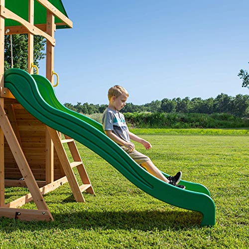 Backyard Discovery Mount McKinley All Cedar Wood Swing Set, Playground for All Kids Age 3-10, Rock Wall, Wave Slide, Fort, Double Rock Climber and Backyard Discovery