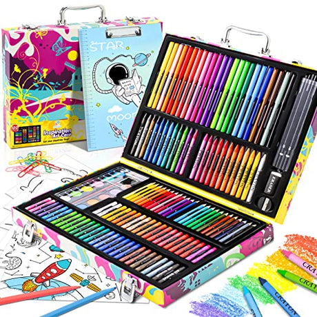 POPYOLA Art Supplies, 180 Piece Drawing Painting Art Kit with Clipboard and Coloring Papers, Gifts Art Set Case with Oil Pastels, Crayons, Colored POPYOLA