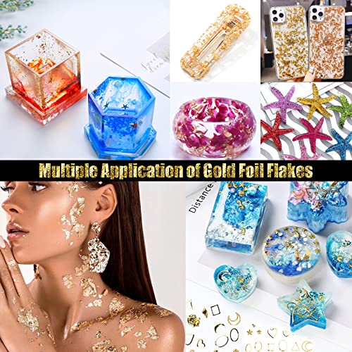 Gold Foil Flakes, 20 Bottles Gilding Flakes Set, Metallic Foil Flakes, Imitation Gold Foil Flakes with Tweezers for Resin, Nail Art, Painting, Slime Abeewin