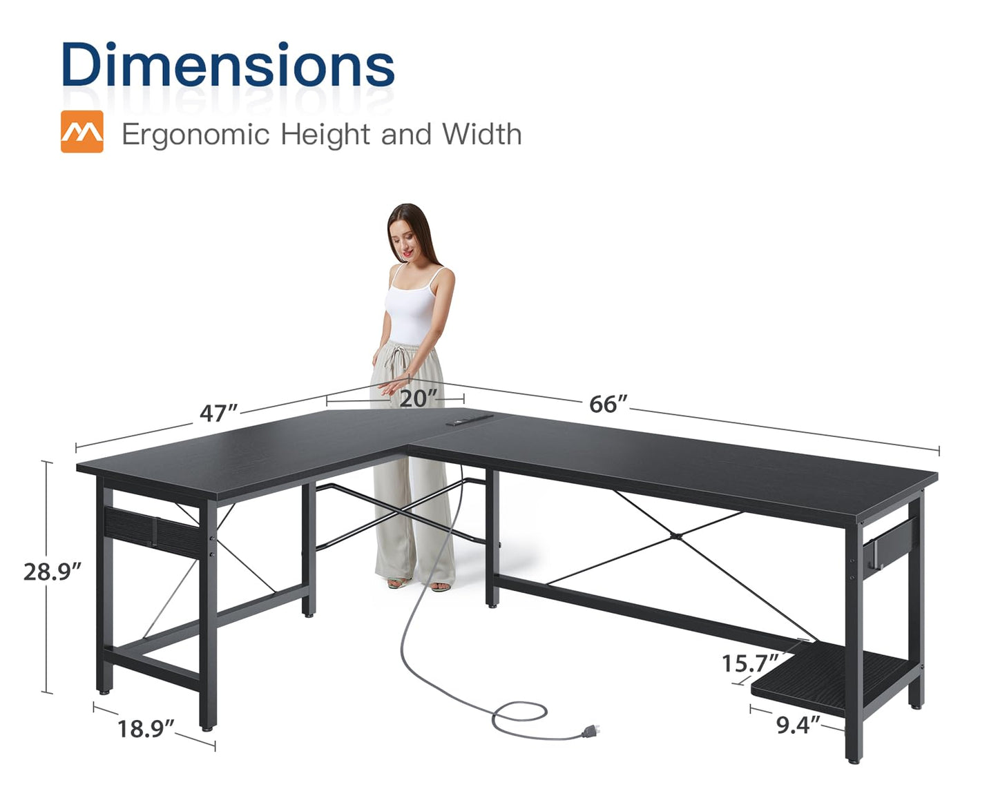 Coleshome 66" L Shaped Gaming Desk with Outlet, L Shaped Desk with CPU Stand, Corner Computer Desk, Home Office Desk, Writing Desk, Black - WoodArtSupply