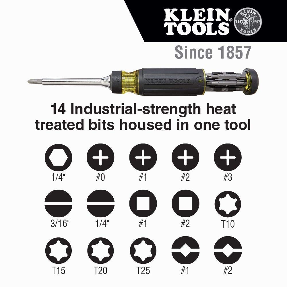 Klein Tools 32305 Multi-bit Ratcheting Screwdriver, 15-in-1 Tool with Phillips, Slotted, Square, Torx and Combo Bits and 1/4-Inch Nut Driver Klein Tools