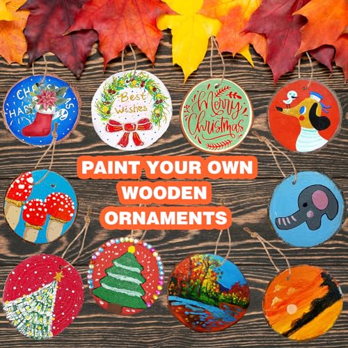 Collabell Natural Wood Slices, Wooden Arts and Crafts Kits for Kids Adults, 20PCS Unfinished Wood Slices Painting kit with Letter Numbers Xmas Collabell