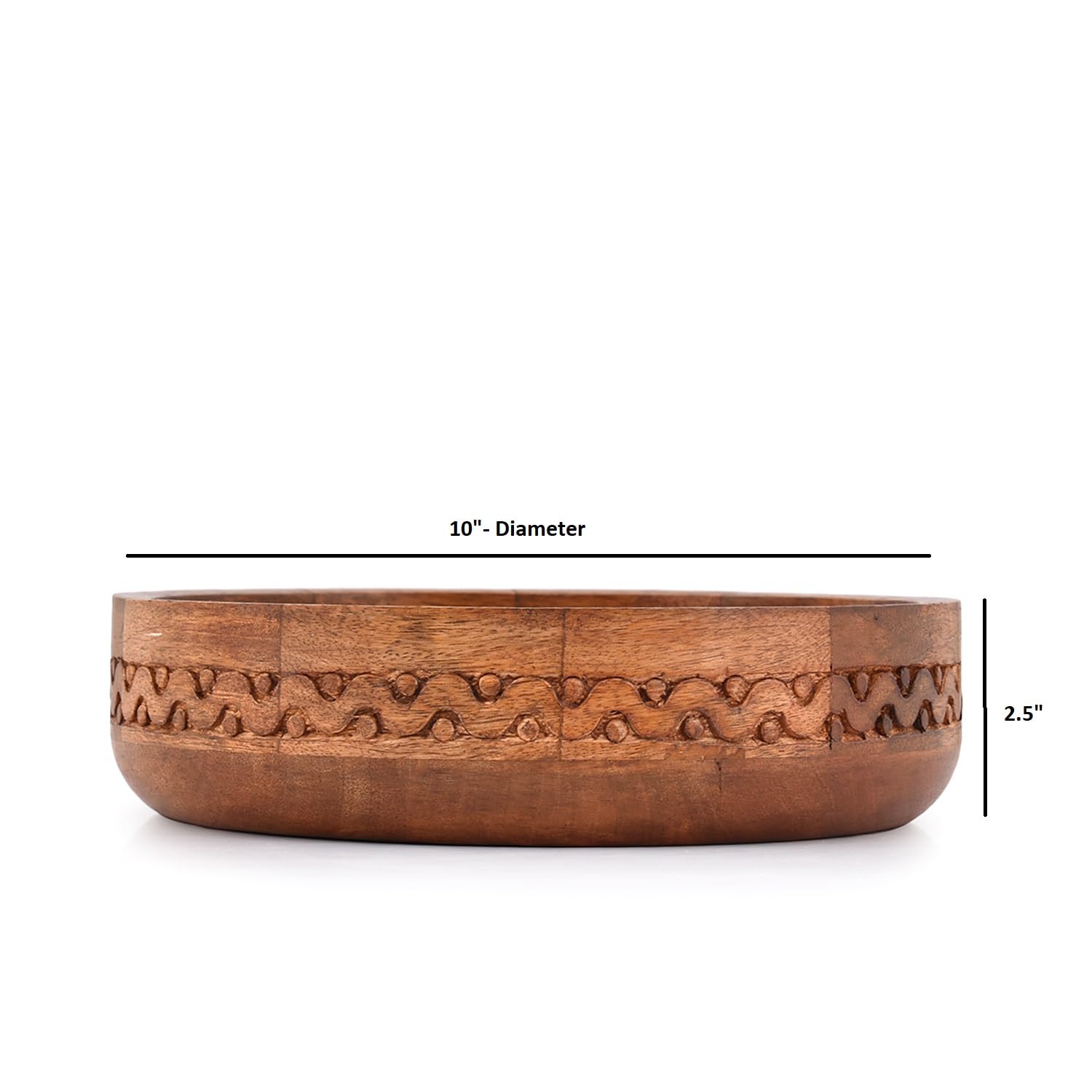 EDHAS Mango Wood Decorative Round Carved Bowl for Decoration, Centerpiece Bowl for Table (10" x 10" x 2.5") EDHAS