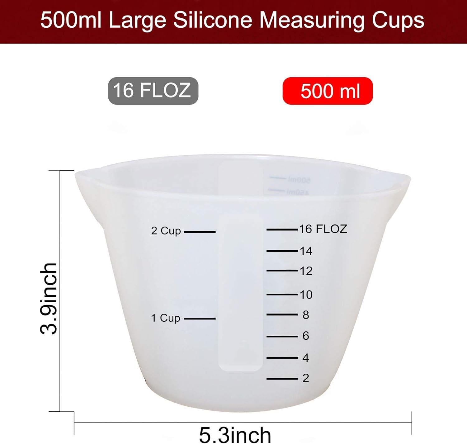 2 Pieces Large Silicone Measuring Cups 500ml Large Resin Mixing Pouring Silicone Cups for Epoxy Resin Jewelry Making (2 Pcs 500ml) Chistepper