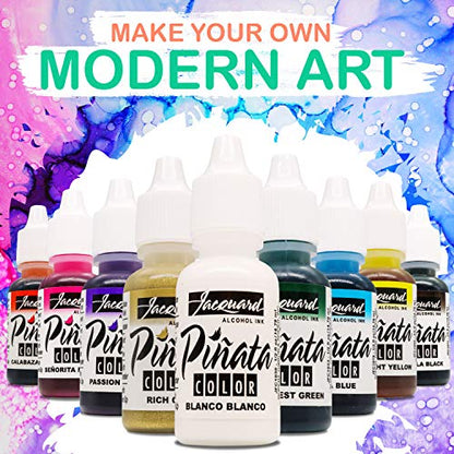 Jacquard Piñata Alcohol Ink Made in USA - Original Exciter Pack - 9 Colors - 1/2 Ounce Bottles - Bundled with Moshify Blending Pen - WoodArtSupply