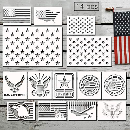14 pcs American Flag Stencil Templates & Star Stencil & Navy Stencil for Painting on Wood Crafts Fabric/Airbrush/Reusable Stencil/DIY Drawing