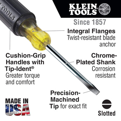 Klein Tools 85074 Screwdriver Set 6-Piece Includes 3 All-Purpose Flathead, 3 Phillips, Cushion Grip Comfort, Precision Machined Screwdrivers - WoodArtSupply