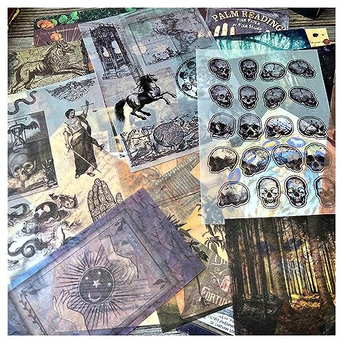 Vilikya Dark Academia Junk Journal Supplies, Vintage Skull Decoupage Paper for Scrapbook Kit, 45pcs Astrology Ephemera for Junk Journals, Mushroom - WoodArtSupply