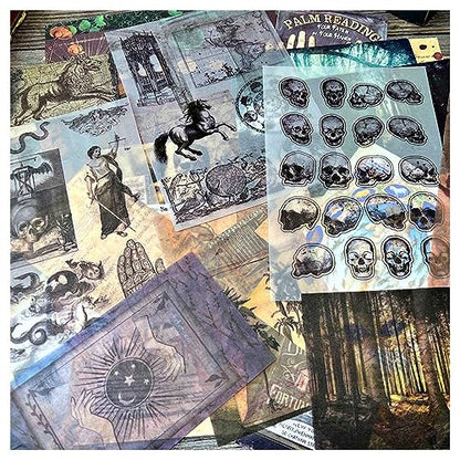 Vilikya Dark Academia Junk Journal Supplies, Vintage Skull Decoupage Paper for Scrapbook Kit, 45pcs Astrology Ephemera for Junk Journals, Mushroom - WoodArtSupply