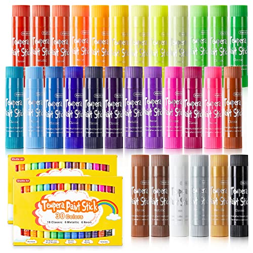 Shuttle Art Tempera Paint Sticks, 60 Pack, 2 Sets of 30 Colors Solid Tempera Paint, Washable, Super Quick Drying, Works Great on Paper Wood Glass - WoodArtSupply