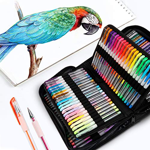 Shuttle Art Gel Pens, 130 Colors Gel Pen with 1 Coloring Book in Travel Case for Adults Coloring Books Drawing Crafts Scrapbooking Journaling Shuttle Art
