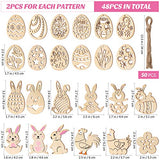 TOYANDONA 48 Pcs Easter Wooden Ornaments, Unfinished Wood Easter Cutouts Hanging Embellishments Easter Wooden Crafts for Kids Easter Party Supplies TOYANDONA