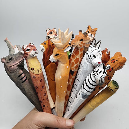 BYVUTE 100% Handmade Wood Carved Animal Gel Pen, Giraffe Dog Tiger Unicorn Cute Stationary School Supply Office Supply, Cute Fun and Unique Kids and - WoodArtSupply