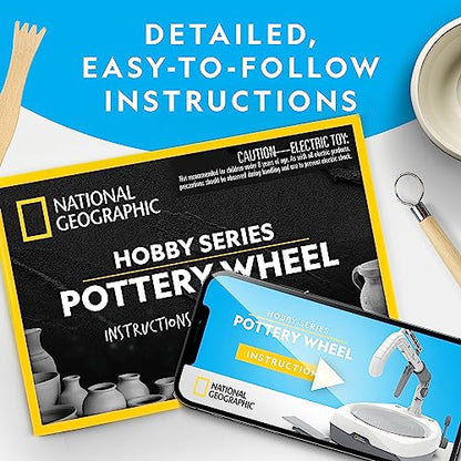 NATIONAL GEOGRAPHIC Hobby Pottery Wheel Kit - 8" Variable Speed Pottery Wheel for Adults & Teens with Innovative Arm Tool, 3 Lb Air Dry Clay & Art - WoodArtSupply