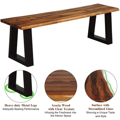 Giantex Wooden Dining Bench Seating Chair Rustic Indoor &Outdoor Furniture (Rustic Brown&Black)