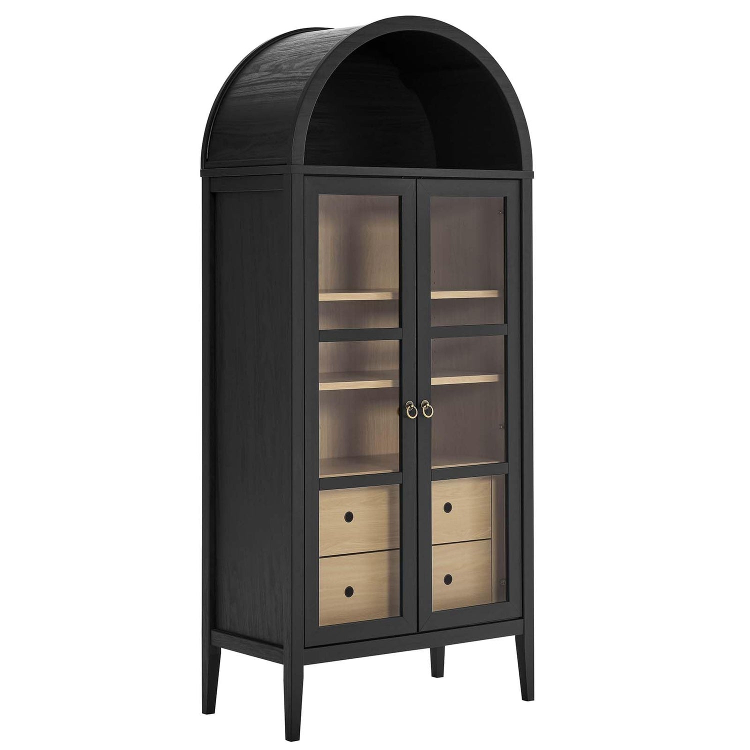 Modway Nolan Modern Farmhouse 71" Tall Arched Storage Display Cabinet in Black Oak Wood Grain Modway