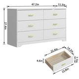 Modern 6 Drawer Wood Dresser, Wood Lateral Chest of Drawers Storage Organizer with Wide Drawers & Metal Gold Handles for Bedroom, Living Room, Panana