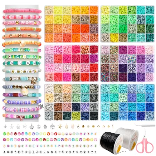 FUNZBO Clay Bead Bracelet Kit - 0.8mm|120M Bracelet String, 15000pcs|144 Colors Clay Beads, Bracelet Making Kit, Friendship Bracelet Kit with Letter FUNZBO