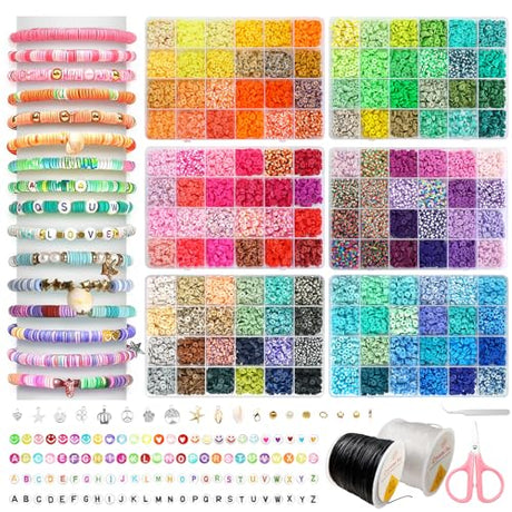 FUNZBO Clay Bead Bracelet Kit - 0.8mm|120M Bracelet String, 15000pcs|144 Colors Clay Beads, Bracelet Making Kit, Friendship Bracelet Kit with Letter FUNZBO