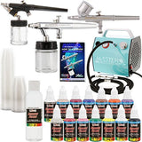 Master Airbrush Professional Airbrush Kit with Compressor, Air Hose and 12 Color US Art Supply Airbrush Paint Set with Cleaner & Paint Reducer Master Airbrush
