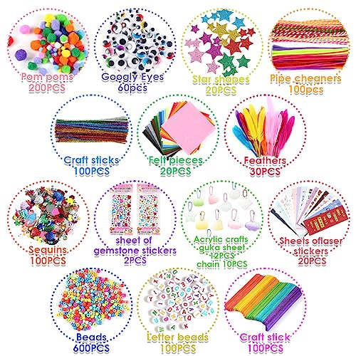 Sundaymot Arts and Crafts Supplies for Kids, 2000+Pcs Craft Kits for Kids, DIY School Craft Project, Bulk Craft Set, Includes Art Supplies and Oxford - WoodArtSupply