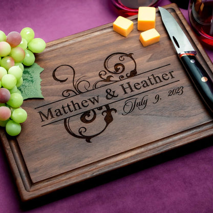 Straga Personalized Cutting Boards | Handmade Wood Engraved Charcuterie | Custom Wedding, Anniversary, Engagement Gift for Couples - WoodArtSupply