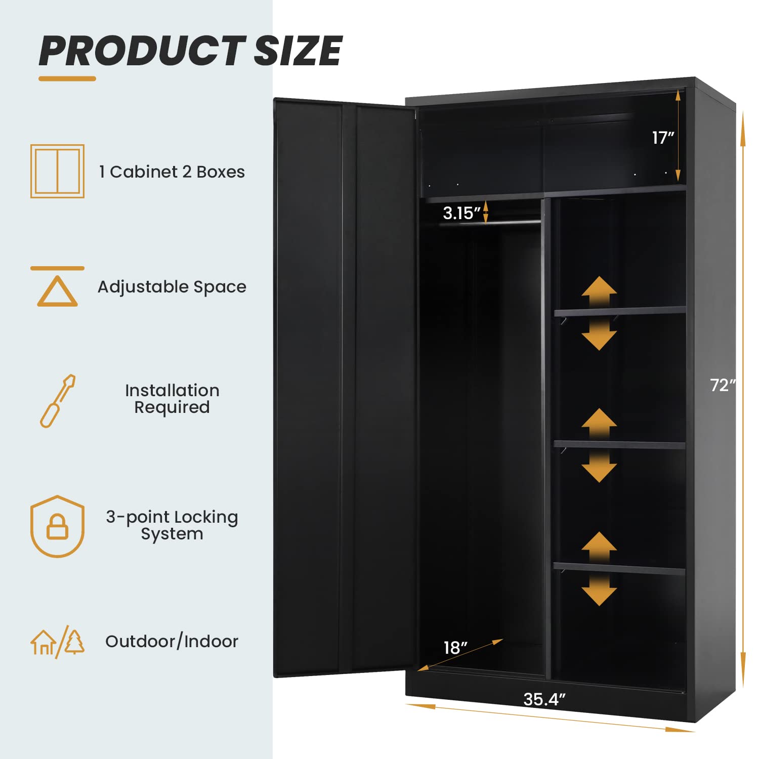 INTERGREAT Metal Storage Cabinet, 72" Armoire Wardrobe Closet with Lock Doors and Adjustable Shelves, Locking Storage Cabinet with Hanging Rods for INTERGREAT