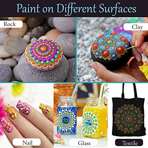 Mandala Dotting Tools Kit with Acrylic Paints and Reusable Stencils - Dot Art Set for Rock Painting, DIY Craft Project, Home Decor Drawing Activity CEREM