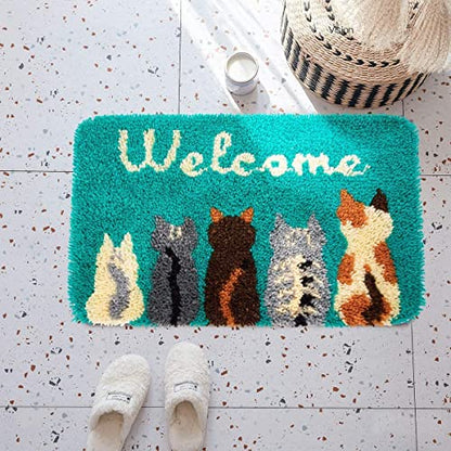 Latch Hook Kits for Adults - Cats Welcome Rug Kits 24X16 in, DIY Latch Hook Rug Kit, Cross Stitch Rug Making Kit, Carpet Making Crochet Kits - WoodArtSupply