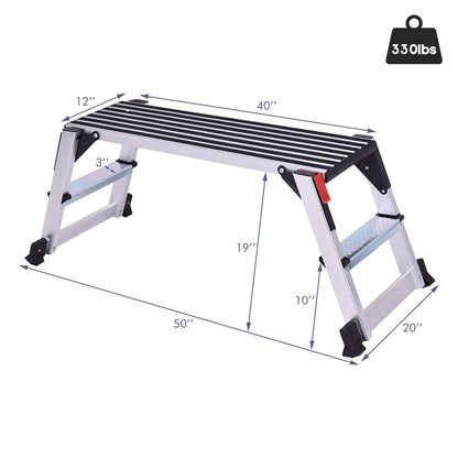 Giantex Aluminum Platform Non-Slip Folding Work Bench Drywall Stool Ladder 330lbs Capacity - WoodArtSupply