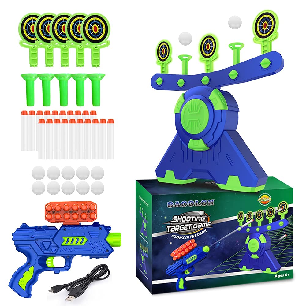 BAODLON Shooting Games Toy for Age 5, 6, 7, 8, 9, 10+ Years Old Kids, Boys - Glow in The Dark Floating Ball Target with Foam Dart Toy Gun, 10 Balls/5 BAODLON