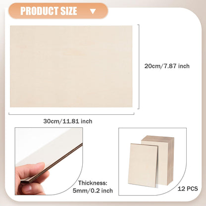 12 Pack Basswood Plywood Sheets 8 x 12 x 1/5 Inch-5 mm Thick Basswood Plywood Board Wood Squares Sheets Natural Unfinished Wood for Crafts, Painting,