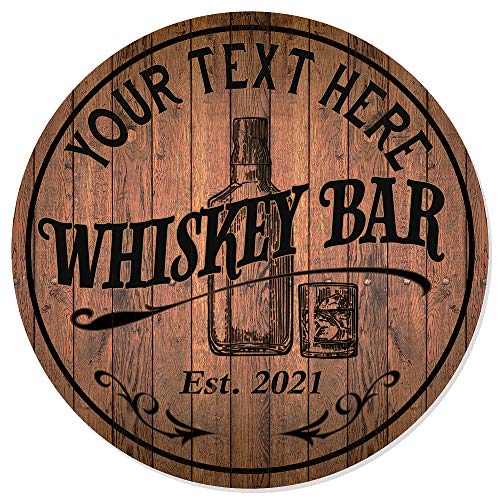 Personalized Whiskey Bar Sign 10" 14" 18" Round Wood Sign Bourbon Bar Accessories Bar Decor Gift B3-00140051001 Chico Creek Signs
