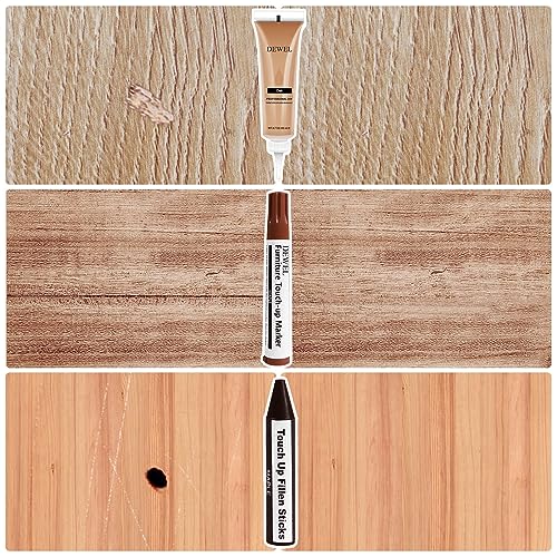 DEWEL Wood Filler, Wax Pen, Wood Floor Scratch Remover, Wood Repair kit, Wood Markers, Touch up Paint pens for Walls，Furniture pens for Scratches, DEWEL