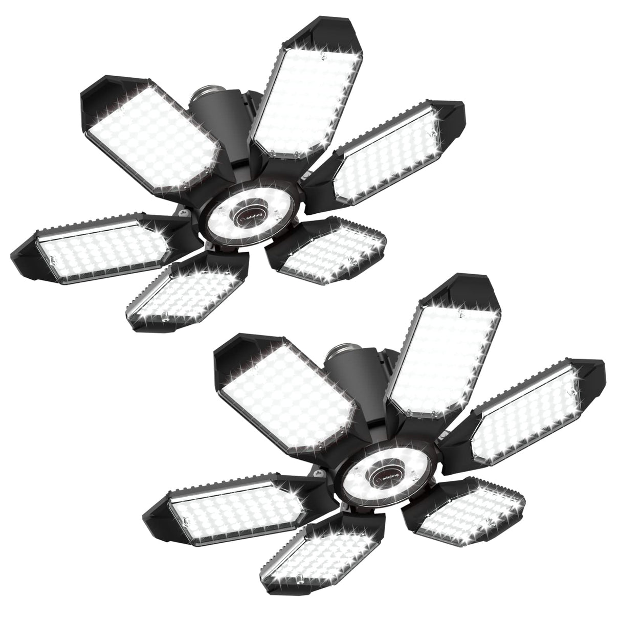 Adiding LED Garage Ceiling Light - 2 Pack Adjustable 20000lm Bright LED Basement Light 6 Deformable Panels 6500K Shop Lights Screw in E26 Bulb Socket Adiding