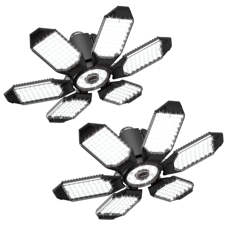 Adiding LED Garage Ceiling Light - 2 Pack Adjustable 20000lm Bright LED Basement Light 6 Deformable Panels 6500K Shop Lights Screw in E26 Bulb Socket Adiding