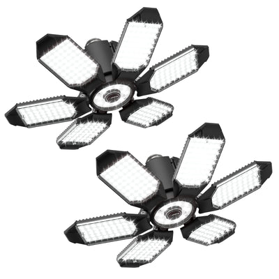 Adiding LED Garage Ceiling Light - 2 Pack Adjustable 20000lm Bright LED Basement Light 6 Deformable Panels 6500K Shop Lights Screw in E26 Bulb Socket