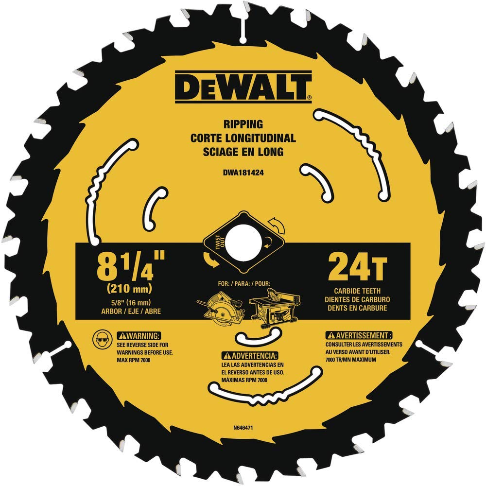 DEWALT Circular Saw Blade, 8 1/4 Inch, 24 Tooth, Framing & Ripping (DWA181424) - WoodArtSupply