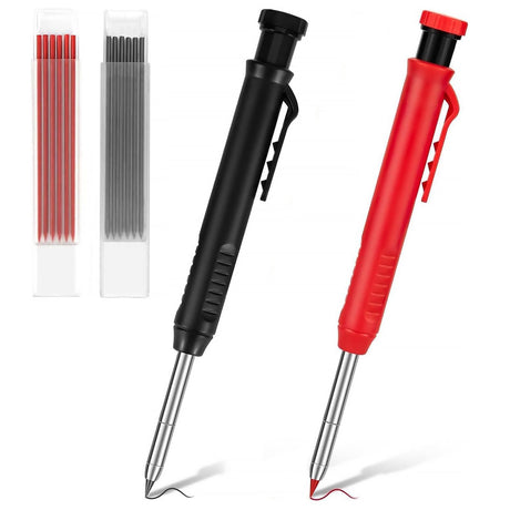 2 Pack Carpenter Pencils Mechanical Pencils with 12 Refills, Construction Pencils with Built-in Sharpener, Long Nib Deep Hole Pencil Marker, Heavy MECHEER