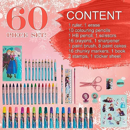 Disney Frozen Kids Art Set 40 Plus Pieces Kids Colouring Sets Paints Colouring Pencils Markers Crayons Gifts for Girls (Blue/Multi) Disney