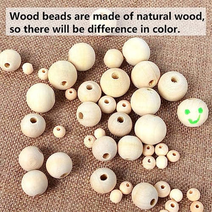 950pcs Wooden Beads for Crafts 7 Sizes Unfinished Natural Wood Beads Wooden Beads Bulk 6mm, 8mm, 10mm, 12mm, 14mm, 16mm, 20mm Beads for Garland