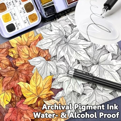 Micro Fineliner Drawing Art Pens: 8 Black Fine Line Waterproof Ink Set Artist Supplies Archival Inking Markers Liner Professional Sketch Outline