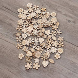 Flower Leaf Pattern Slice 100pcs Unfinished Wood Cutouts Flower Wood Shapes Pieces Wood Discs Slices for DIY Craft Table Scatter Confetti 20mm Wooden Healifty