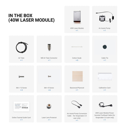 Snapmaker 40W Laser Module with Air Assist for Snapmaker 2.0 A350T/A350/A250T/A250/F350/F250 3D Printer (40W Laser Module) - WoodArtSupply