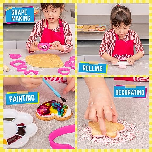 GirlZone Cookie Art Bakery Kit, Decorate Cookies Using Sugar Cookie Decorating Supplies with Stencils, Brushes and Cutters, Fun Cookie Decorating Kit - WoodArtSupply